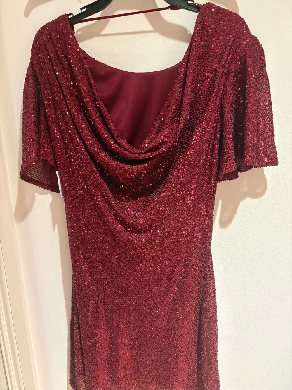 Astr Red Sequin Cowl Neck Midi Dress